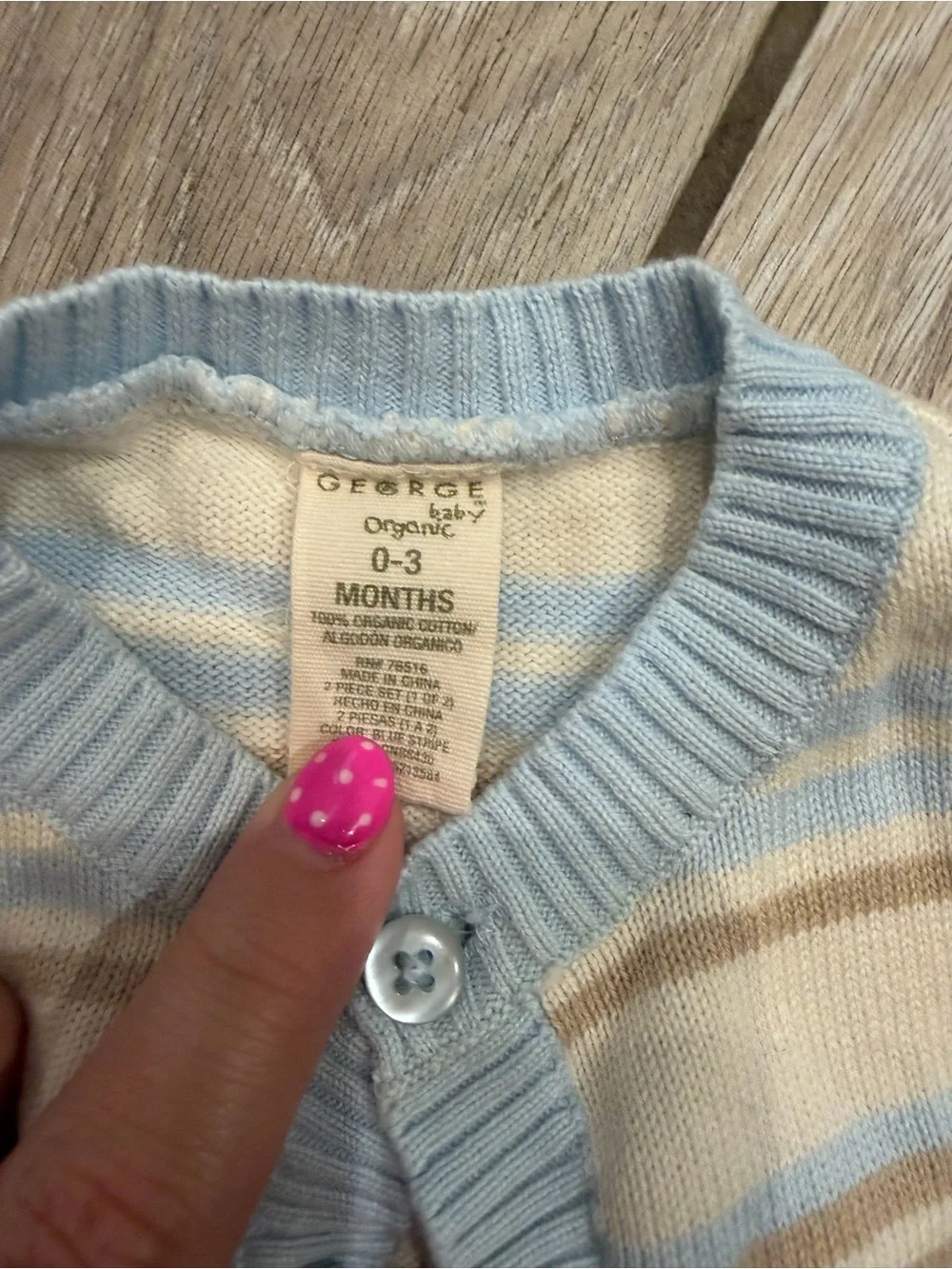 Baby Two-Piece 100%Cotton Cardigan & Pants Set - Light Blue/Cream/Tan